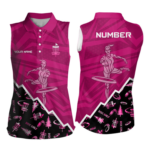 Pattern Color Womens Disc Golf Sleeveless Polo Shirt Custom Name & Number | Pink, Purple, Red YYD0045