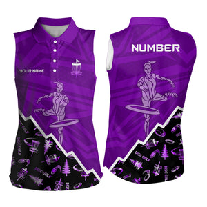 Pattern Color Womens Disc Golf Sleeveless Polo Shirt Custom Name & Number | Pink, Purple, Red YYD0045