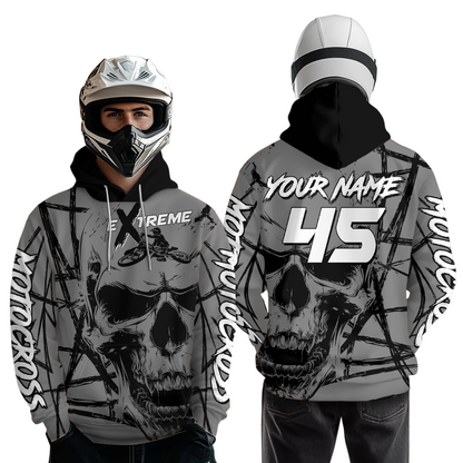 Grey Motocross Hoodie Custom for Men Women Dirt Bike Racing Hoodie Riding Shirt MH159