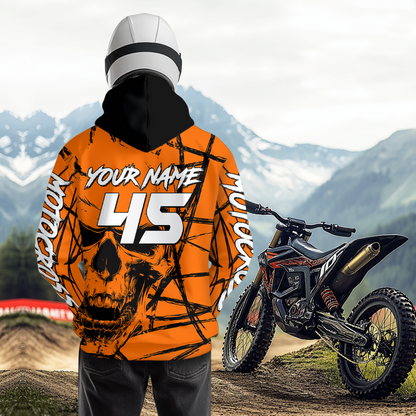 Skull Orange ATV Motocross Hoodie for Men Women Quad Shirt ATV Riding Hoodie MHATV24