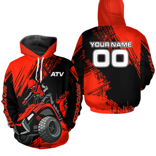 Red Custom ATV Motocross Hoodie for Men Women Quad Shirt ATV Riding Hoodie MHATV22
