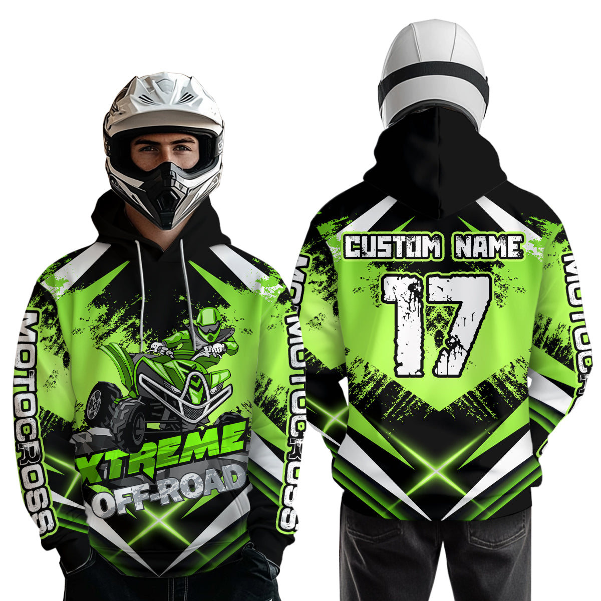 Custom ATV Motocross Hoodie for Men Women Quad Shirt Green ATV Riding Hoodie MHATV18