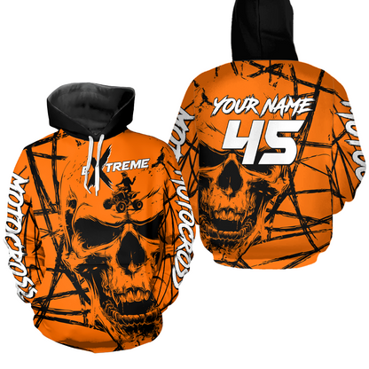 Skull Orange ATV Motocross Hoodie for Men Women Quad Shirt ATV Riding Hoodie MHATV24