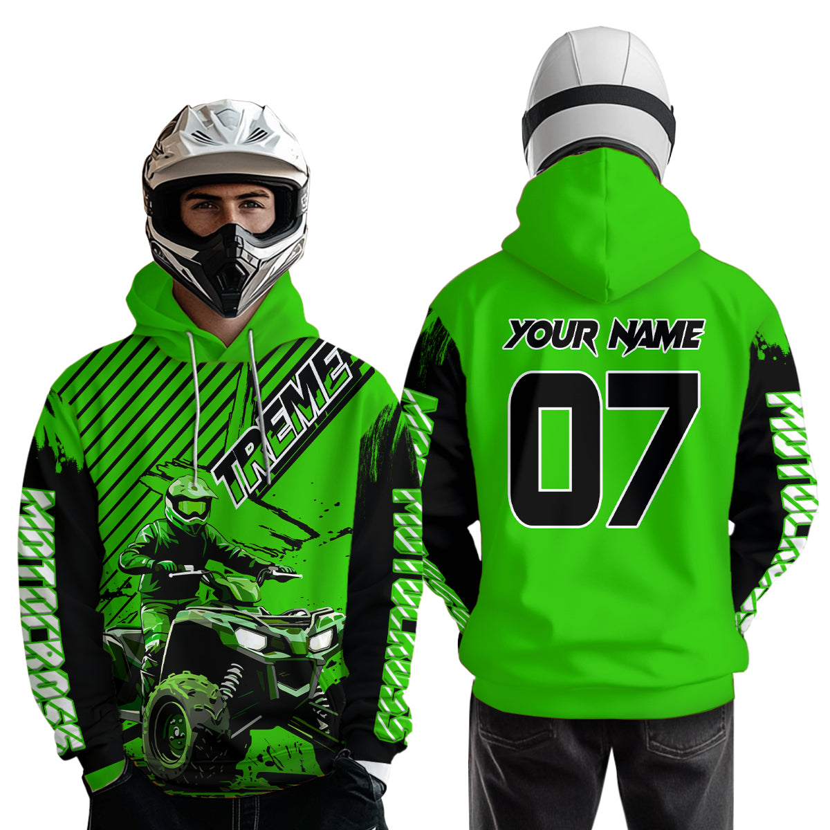 Custom Green ATV Racing Hoodie UPF30+ Motocross Hoodie Men Women Extreme Riding Sweatshirt for Kids MHT200