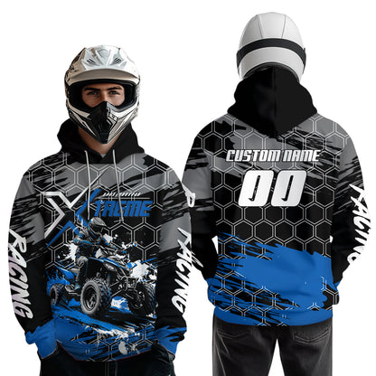Blue Atv Racing Hoodie Custom Quad Bike Shirt Upf30+ Adult Youth Off-Road Atv Motocross Hoooded  NHN008