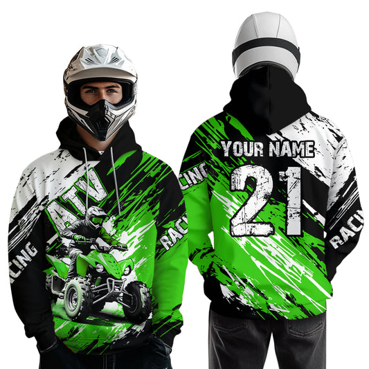 Green Atv Motocross Hoodie Custom Off-Road Quad Bike Hoodies For Men Women Kid Youth NHN006