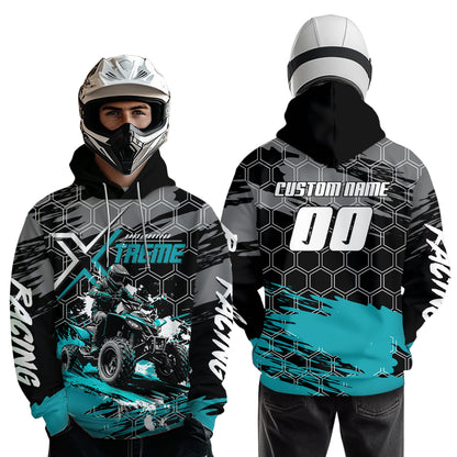 Turquoise Atv Racing Hoodie Custom Quad Bike Shirt Upf30+ Adult Youth Off-Road Atv Motocross Hoooded  NHN008
