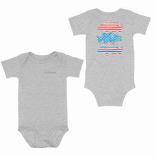 Load image into Gallery viewer, Personalized Patriotic Largemouth Bass Infant Fishing Shirts, American Flag Bass Baby Onesie IPHW7133