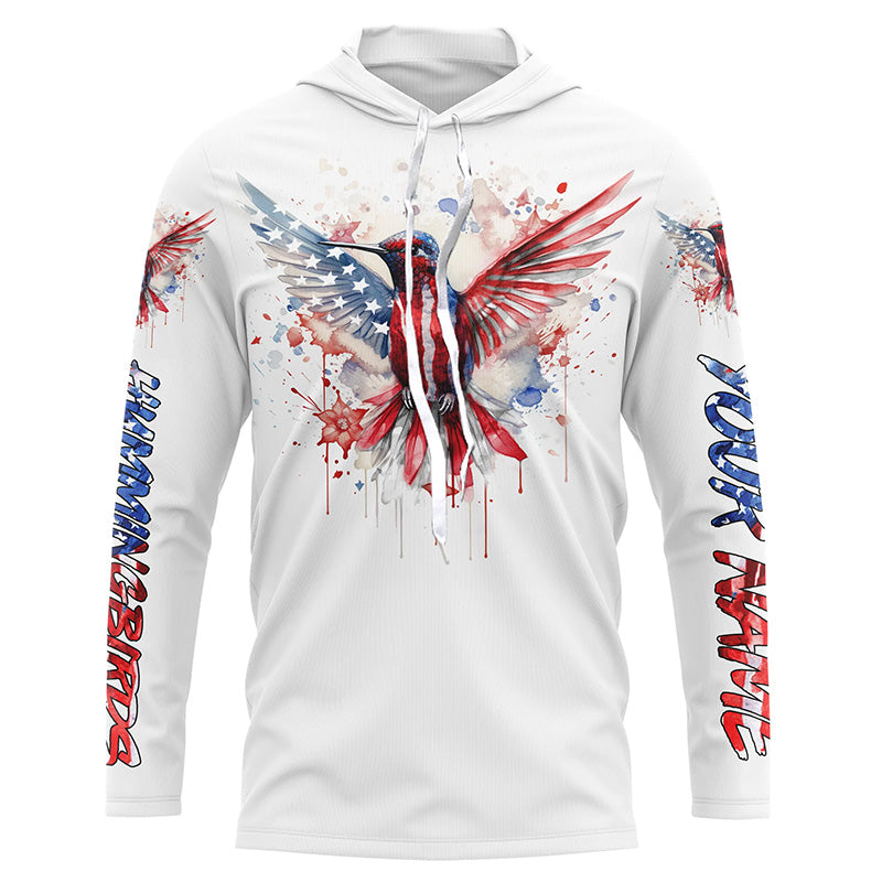 Hummingbirds with America flag watercolor effect shirt personalized gift for birdwatcher A15