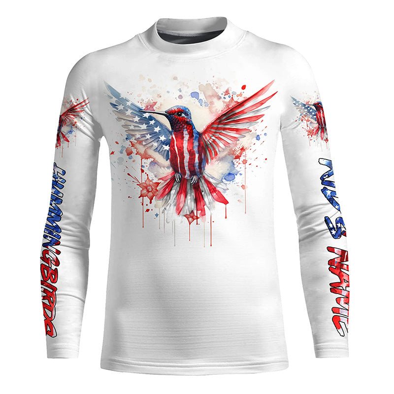 Hummingbirds with America flag watercolor effect shirt personalized gift for birdwatcher A15