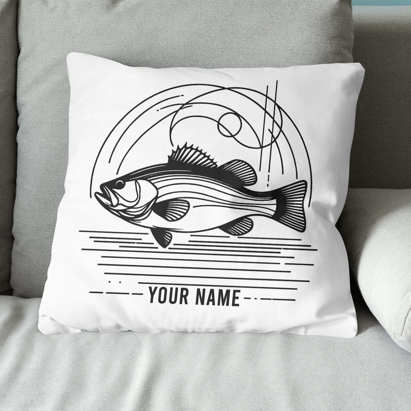 Bass fishing nets bass fish line drawing pillow gift for fisherman A63