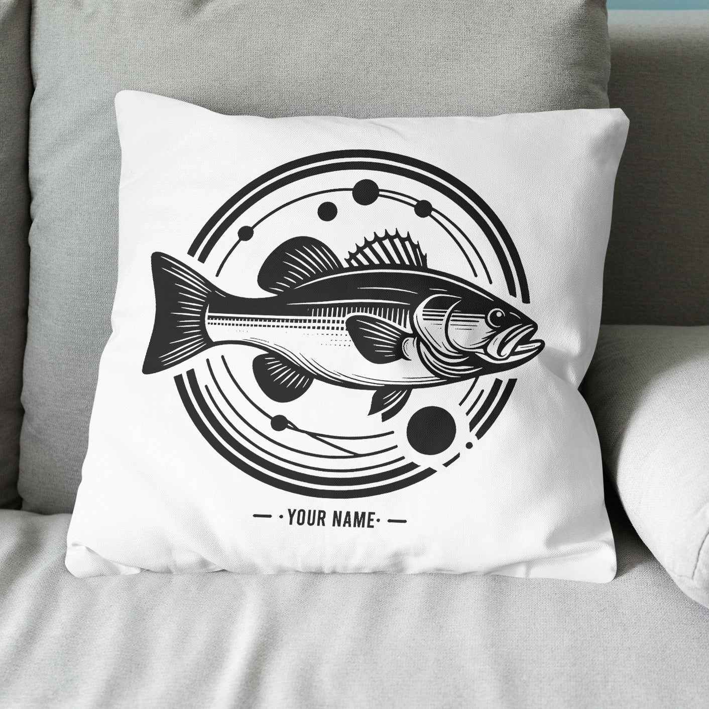Bass fishing nets bass fish line drawing pillow gift for fisherman A63