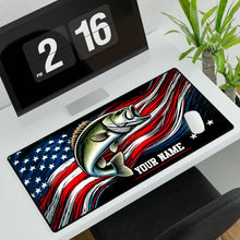 Load image into Gallery viewer, USA flag bass fishing personalized custom name desk mat