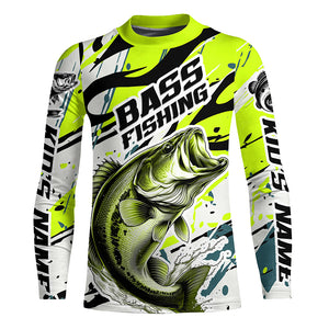 Personalized Largemouth Bass Fishing Jerseys, Bass Fishing Camo Long Sleeve Fishing Shirts | Green IPHW6031