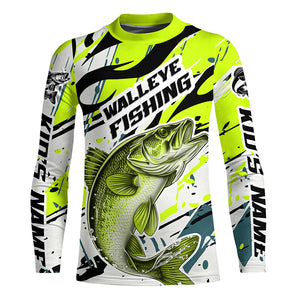 Personalized Walleye Fishing Jerseys, Walleye Fishing Camo Long Sleeve Fishing Shirts | Green IPHW6032