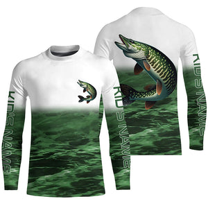 Musky Fishing Custom Long Sleeve Tournament Shirts, Performance Muskie Fishing Jerseys | Green IPHW6301