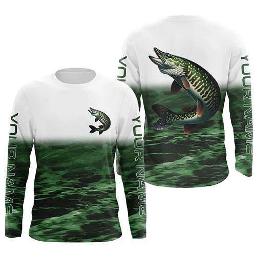 Musky Fishing Custom Long Sleeve Tournament Shirts, Performance Muskie Fishing Jerseys | Green IPHW6301