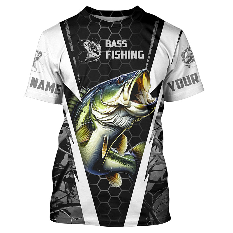 Personalized Bass Fishing jerseys, Bass Fishing Long Sleeve Fishing tournament shirts | gray camo IPHW3679