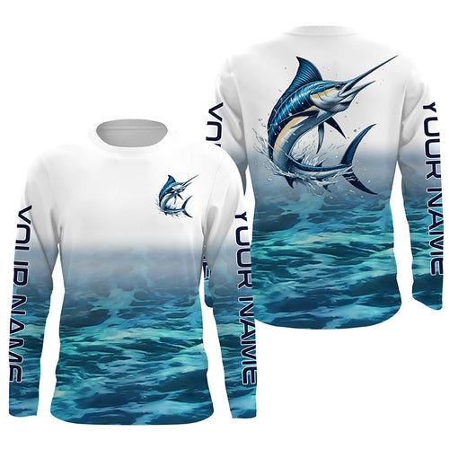 Marlin Fishing Custom Long Sleeve Performance Fishing Shirts, Marlin Saltwater Fishing Shirt IPHW6325