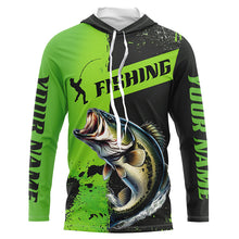 Load image into Gallery viewer, Custom Bass Fishing Long Sleeve Tournament Shirts, Largemouth Bass Fishing Jerseys | Black And Green IPHW6332