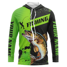 Load image into Gallery viewer, Custom Walleye Fishing Long Sleeve Tournament Shirts, Walleye Fishing Jerseys | Black And Green IPHW6333