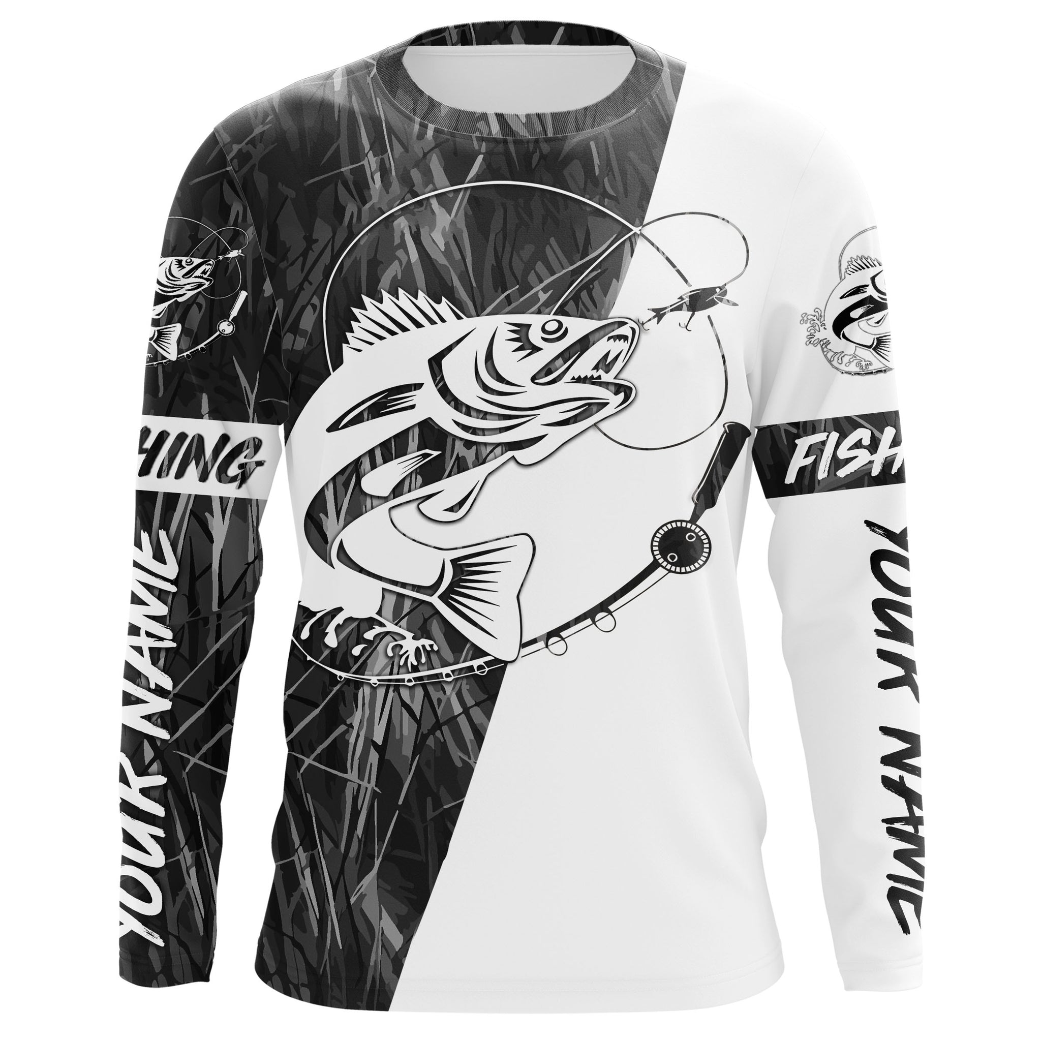 Walleye Fishing Gray Camo Custom Long Sleeve Fishing Shirts