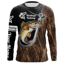 Load image into Gallery viewer, Fish Hook Walleye Fishing Custom Long Sleeve Tournament Fishing Shirts Fishing Jerseys | Grass Camo IPHW5740