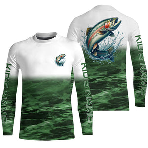 Rainbow Trout Fishing Custom Long Sleeve Tournament Fishing Shirts, Trout Fly Fishing Shirt | Blue IPHW6352