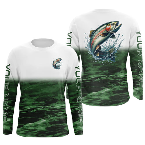 Rainbow Trout Fishing Custom Long Sleeve Tournament Fishing Shirts, Trout Fly Fishing Shirt | Blue IPHW6352