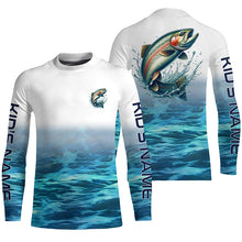 Load image into Gallery viewer, Rainbow Trout Fishing Custom Long Sleeve Tournament Fishing Shirts, Trout Fly Fishing Shirt | Blue IPHW6351