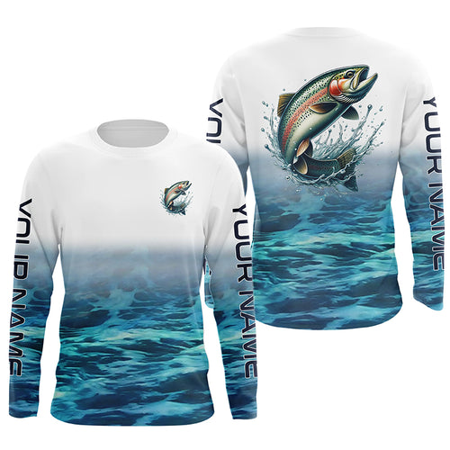 Rainbow Trout Fishing Custom Long Sleeve Tournament Fishing Shirts, Trout Fly Fishing Shirt | Blue IPHW6351