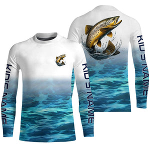 Brown Trout Fishing Custom Long Sleeve Tournament Fishing Shirts, Trout Fly Fishing Shirt | Green IPHW6353