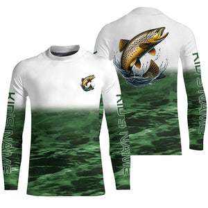 Brown Trout Fishing Custom Long Sleeve Tournament Fishing Shirts, Trout Fly Fishing Shirt | Blue IPHW6354