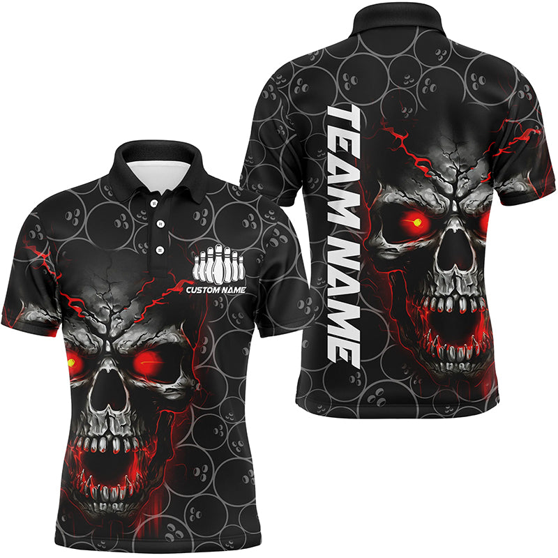 Custom Red Skull Bowling Polo Shirts For Men, Bowling Pattern Bowling Team Jerseys IPHW5234