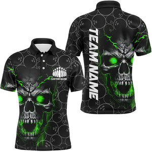 Custom Green Skull Bowling Polo Shirts For Men, Bowling Pattern Bowling Team Jerseys IPHW5236