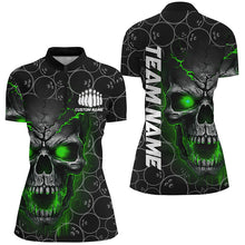 Load image into Gallery viewer, Custom Green Skull Bowling Polo Shirts For Women, Bowling Pattern Bowling Team Jerseys IPHW5236