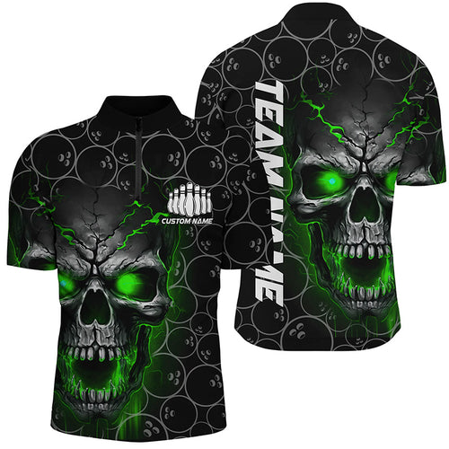 Custom Green Skull Bowling Polo Shirts For Men, Bowling Pattern Bowling Team Jerseys IPHW5236
