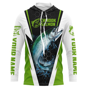 Custom Chinook King Salmon Fishing Jerseys, Salmon Long Sleeve Tournament Fishing Shirts | Green IPHW6065