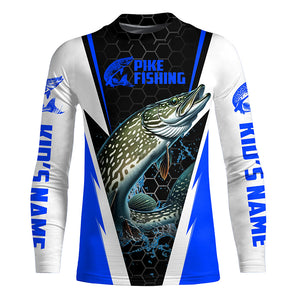 Custom Northern Pike Fishing Jerseys, Pike Long Sleeve Performance Fishing Shirts | Blue IPHW6071