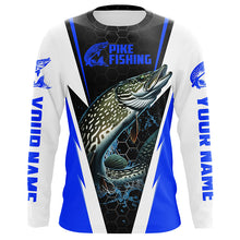 Load image into Gallery viewer, Custom Northern Pike Fishing Jerseys, Pike Long Sleeve Performance Fishing Shirts | Blue IPHW6071
