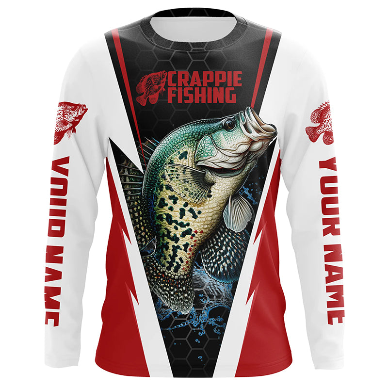 Crappie Fishing Jerseys, Crappie Custom Long Sleeve Performance Fishing Shirts | Red IPHW6072