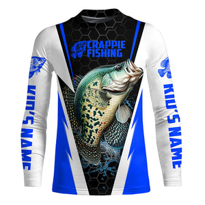 Crappie Fishing Jerseys, Crappie Custom Long Sleeve Performance Fishing Shirts | Blue IPHW6074