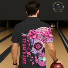Load image into Gallery viewer, Pink Sugar Skull Tattoo Custom Men Bowling Hawaiian Shirts, Halloween Team Bowling Jerseys IPHW5243