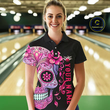 Load image into Gallery viewer, Pink Sugar Skull Tattoo Custom Women&#39;S Bowling Polo Shirts, Halloween Team Bowling Jerseys IPHW5243