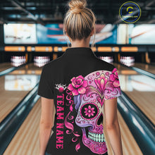 Load image into Gallery viewer, Pink Sugar Skull Tattoo Custom Women&#39;S Bowling Polo Shirts, Halloween Team Bowling Jerseys IPHW5243