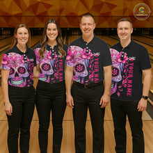 Load image into Gallery viewer, Pink Sugar Skull Tattoo Custom Unisex Team Bowling Polo Shirts, Halloween Team Bowling Jerseys IPHW5243