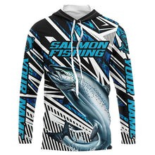 Load image into Gallery viewer, Salmon Fishing Custom Long Sleeve Performance Fishing Shirts, Blue Camo Salmon Fishing Jerseys IPHW6087