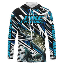 Load image into Gallery viewer, Pike Fishing Custom Long Sleeve Shirts, Blue Camo Pike Tournament Fishing Jerseys For Men And Women IPHW6089