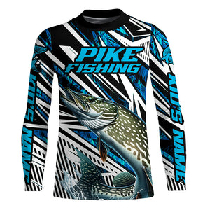 Pike Fishing Custom Long Sleeve Shirts, Blue Camo Pike Tournament Fishing Jerseys For Men And Women IPHW6089