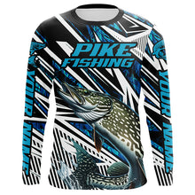 Load image into Gallery viewer, Pike Fishing Custom Long Sleeve Shirts, Blue Camo Pike Tournament Fishing Jerseys For Men And Women IPHW6089